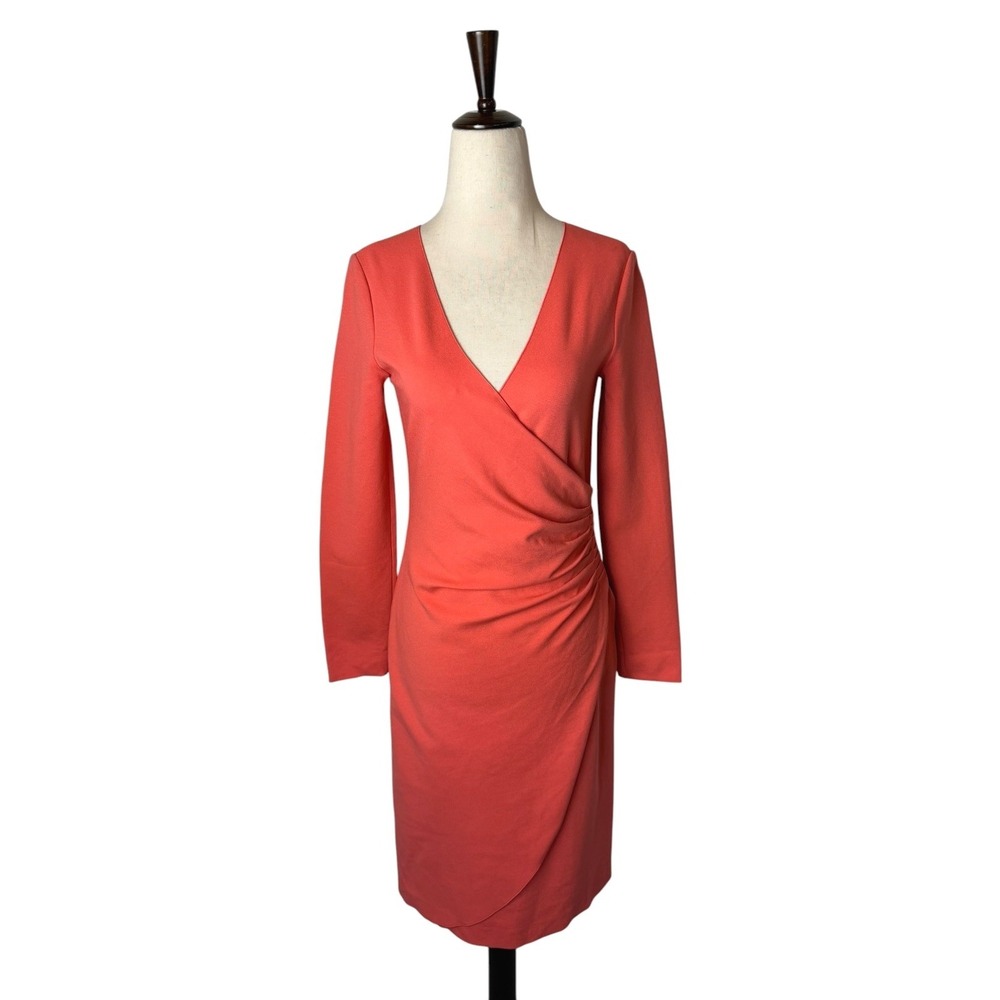 Emporio Armani Faux Wrap Dress Women 4‎ Coral Orange Ruched Luxury Italy Career